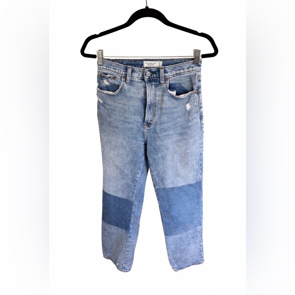bercrombie Ultra High Rise Ankle Straight Jeans 27 Patchwork Light Wash